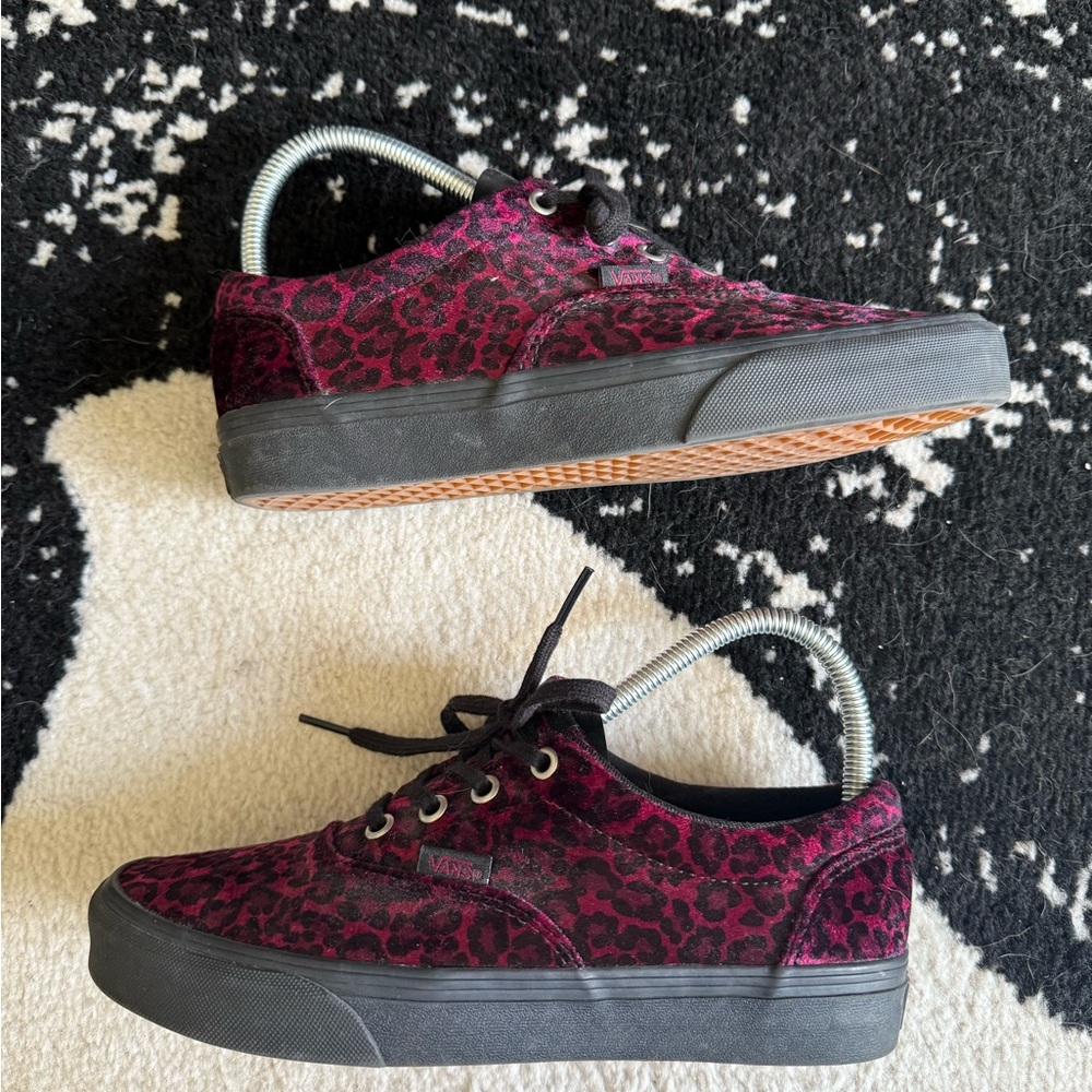 Vans Burgundy and Black Velvet Animal Print Sneakers